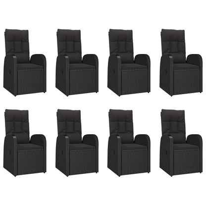 9 Piece Garden Dining Set Black Poly Rattan&Solid Wood Acacia