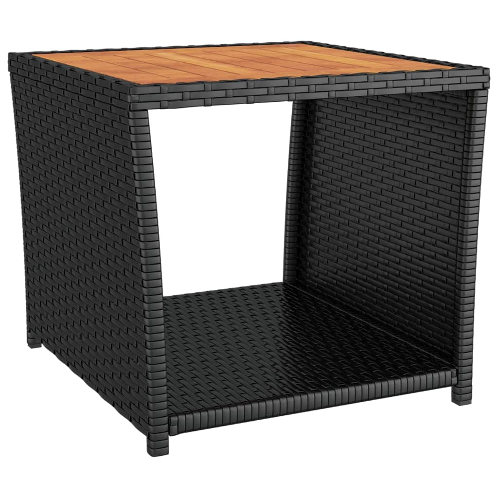 2 Piece Garden Lounge Set Black Poly Rattan&Solid Wood Acacia