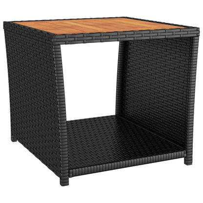 2 Piece Garden Lounge Set Black Poly Rattan&Solid Wood Acacia