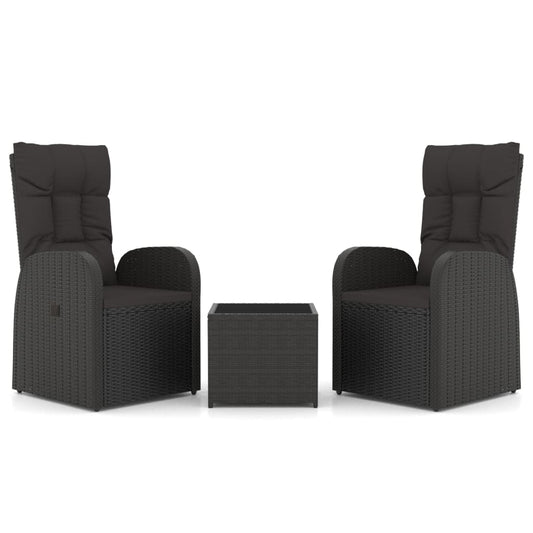 3 Piece Garden Lounge Set Black Poly Rattan&Steel