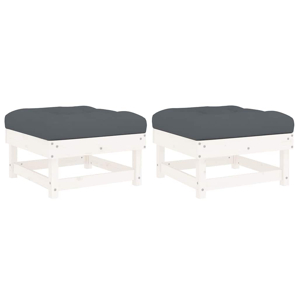 Patio Footstools with Cushions 2pcs White Solid Wood Pine