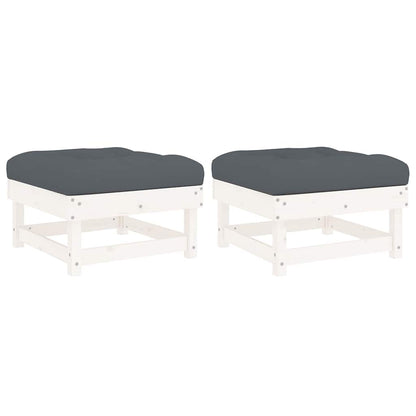 Patio Footstools with Cushions 2pcs White Solid Wood Pine
