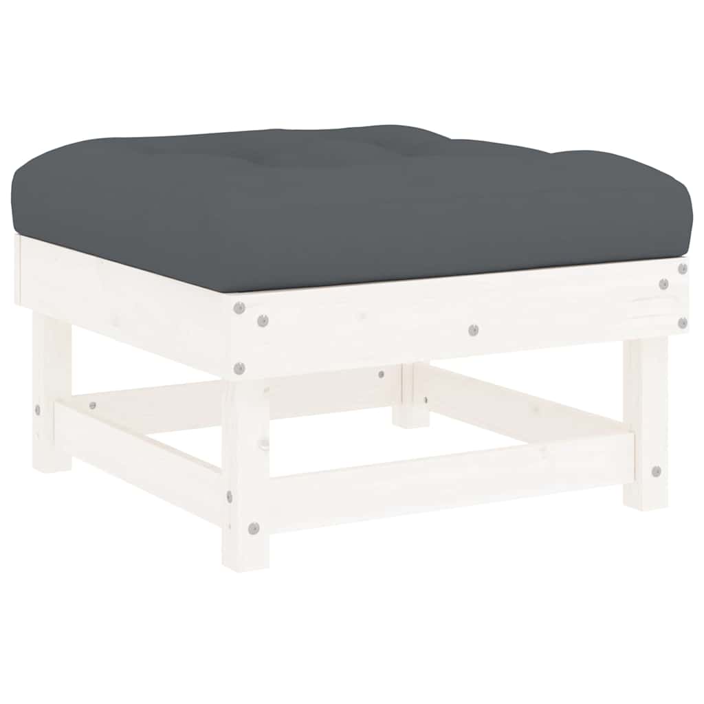 Patio Footstools with Cushions 2pcs White Solid Wood Pine