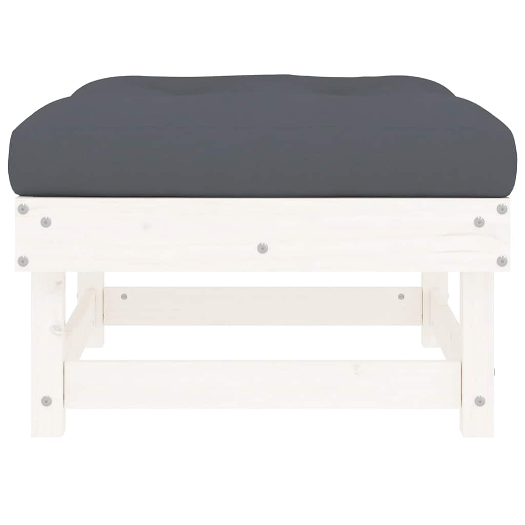 Patio Footstools with Cushions 2pcs White Solid Wood Pine