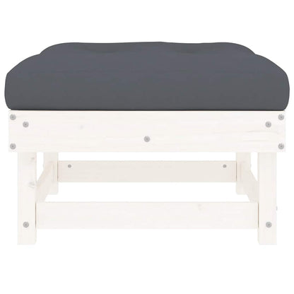 Patio Footstools with Cushions 2pcs White Solid Wood Pine