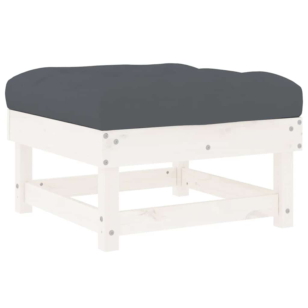Patio Footstools with Cushions 2pcs White Solid Wood Pine