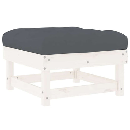 Patio Footstools with Cushions 2pcs White Solid Wood Pine
