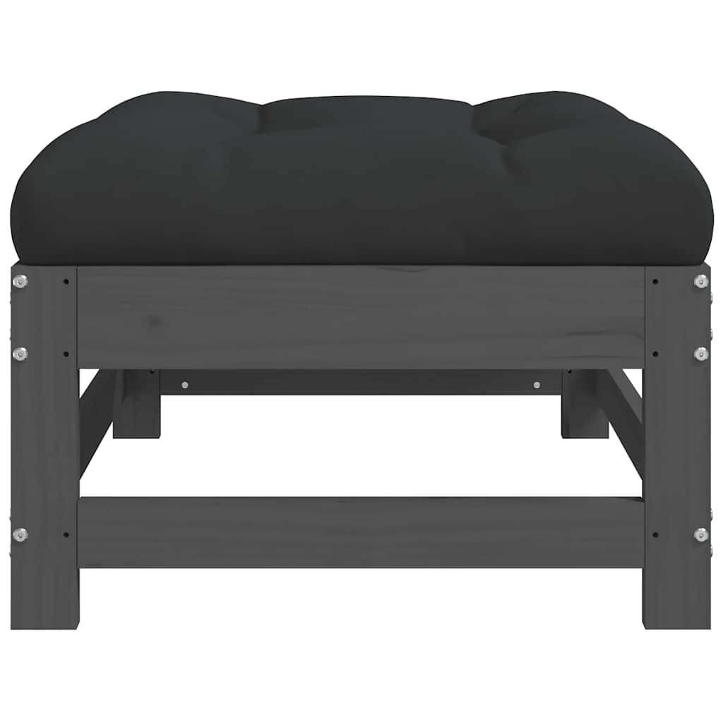 Garden Footstool with Cushion Grey Solid Wood Pine