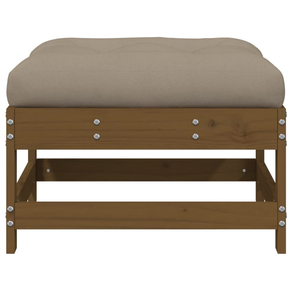 Garden Footstool with Cushion Honey Brown Solid Wood Pine