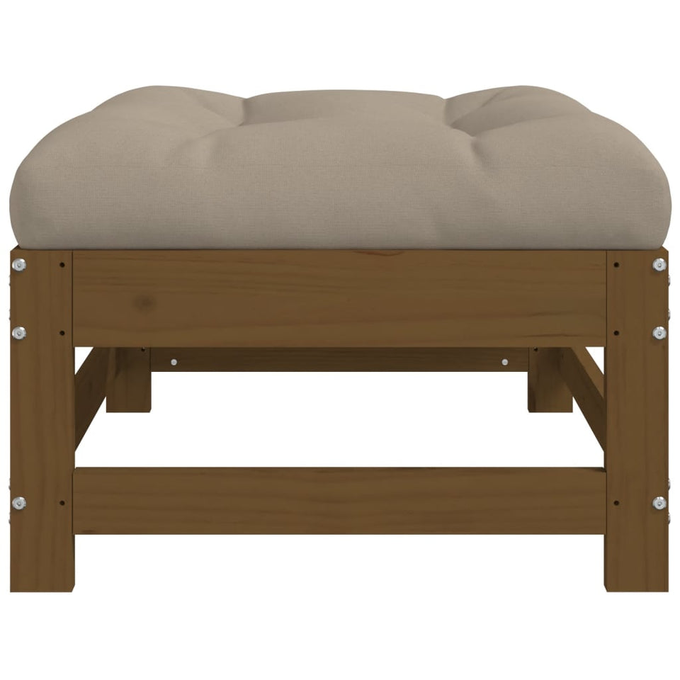 Garden Footstool with Cushion Honey Brown Solid Wood Pine