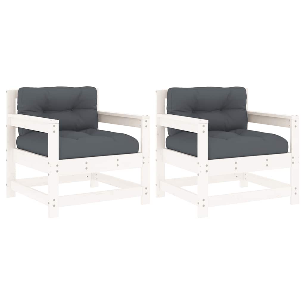 Patio Chairs with Cushions 2 pcs White Solid Wood Pine