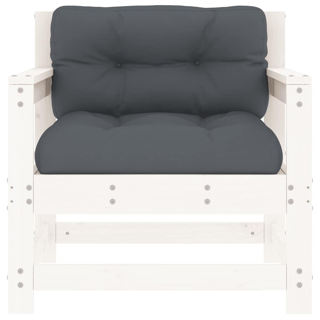 Patio Chairs with Cushions 2 pcs White Solid Wood Pine