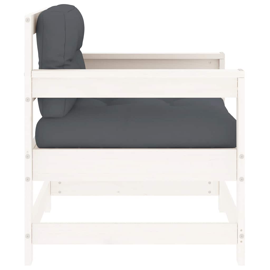 Patio Chairs with Cushions 2 pcs White Solid Wood Pine