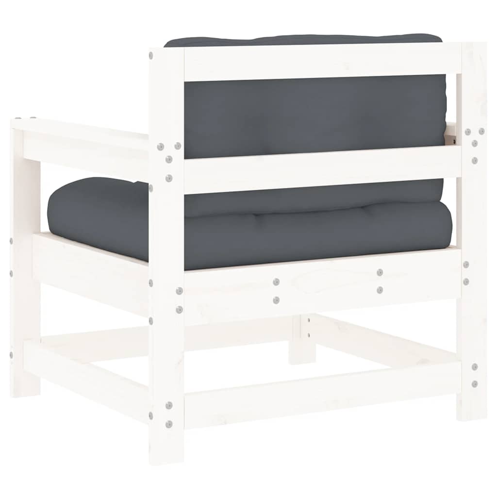 Patio Chairs with Cushions 2 pcs White Solid Wood Pine