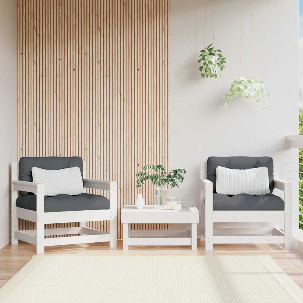 Patio Chairs with Cushions 2 pcs White Solid Wood Pine