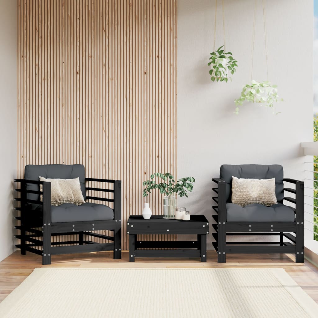 Garden Chairs with Cushions 2 pcs Black Solid Wood Pine