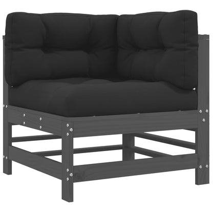 Corner Sofas with Cushions 2 pcs Grey Solid Wood Pine