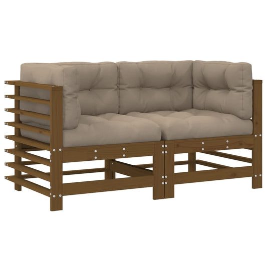 Corner Sofas with Cushions 2 pcs Honey Brown Solid Wood Pine