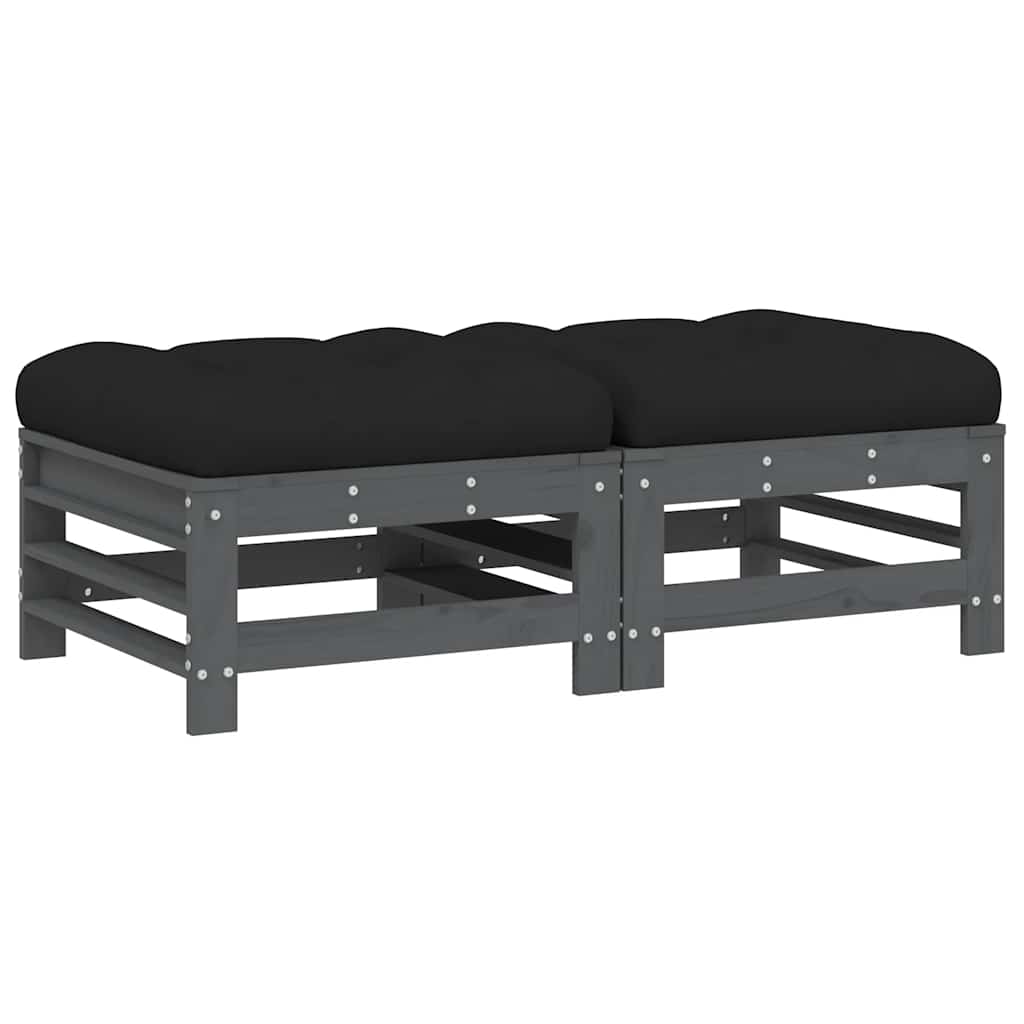 Garden Footstools with Cushions 2pcs Grey Solid Wood Pine