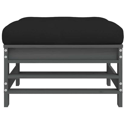 Garden Footstools with Cushions 2pcs Grey Solid Wood Pine
