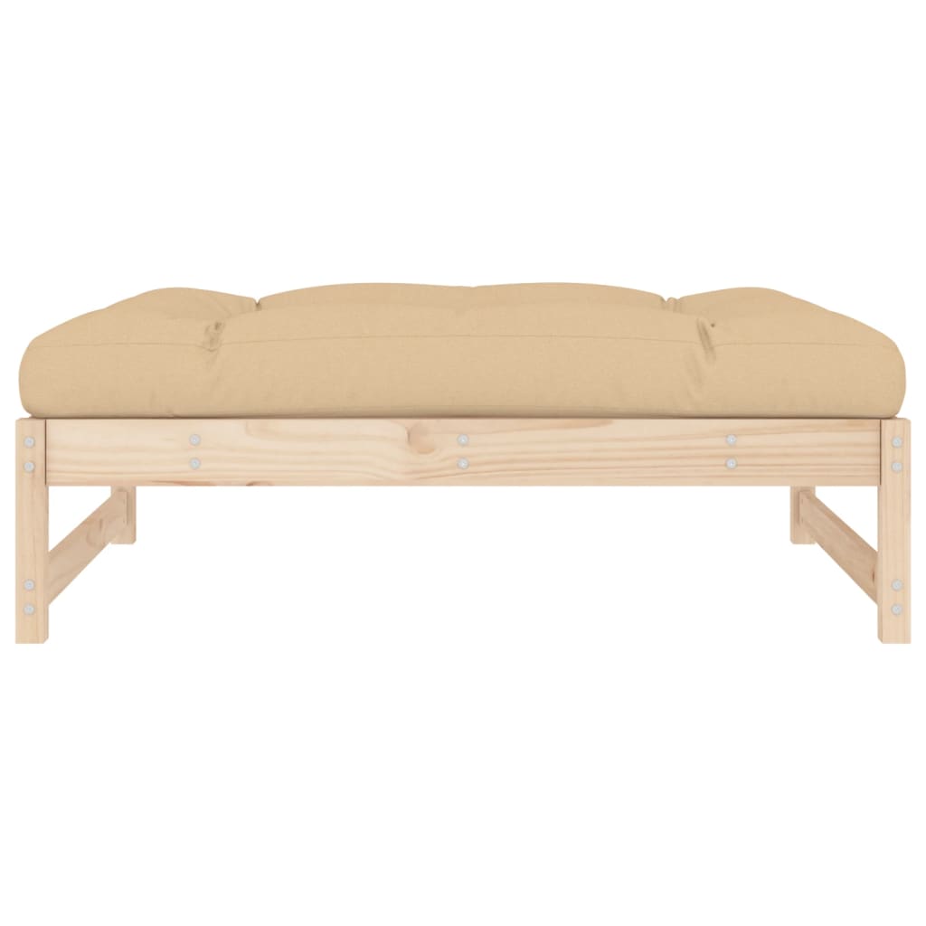 Garden Footstool | Beige, Wood | Solid pinewood, Oxford fabric, PP cotton