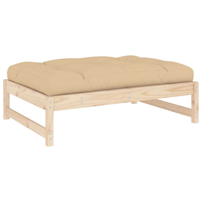 Garden Footstool | Beige, Wood | Solid pinewood, Oxford fabric, PP cotton