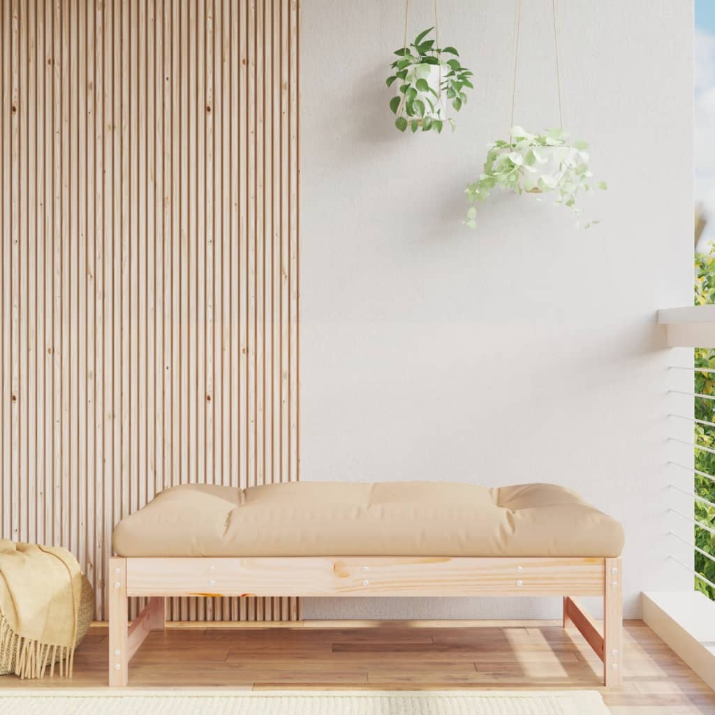 Garden Footstool | Beige, Wood | Solid pinewood, Oxford fabric, PP cotton