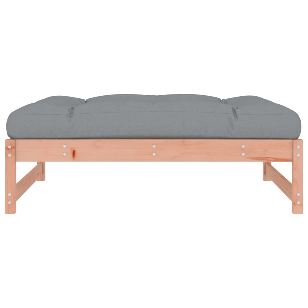 Garden Footstool | Grey and Wood | Solid Douglas wood, Oxford fabric