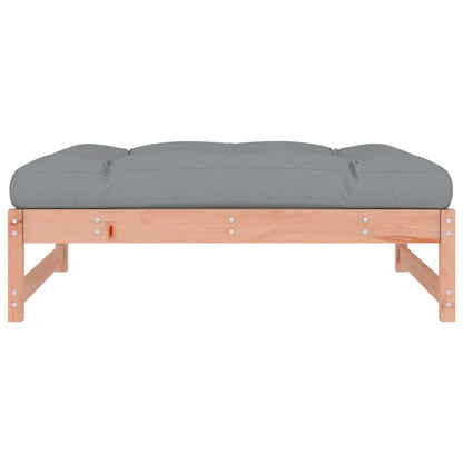 Garden Footstool | Grey and Wood | Solid Douglas wood, Oxford fabric