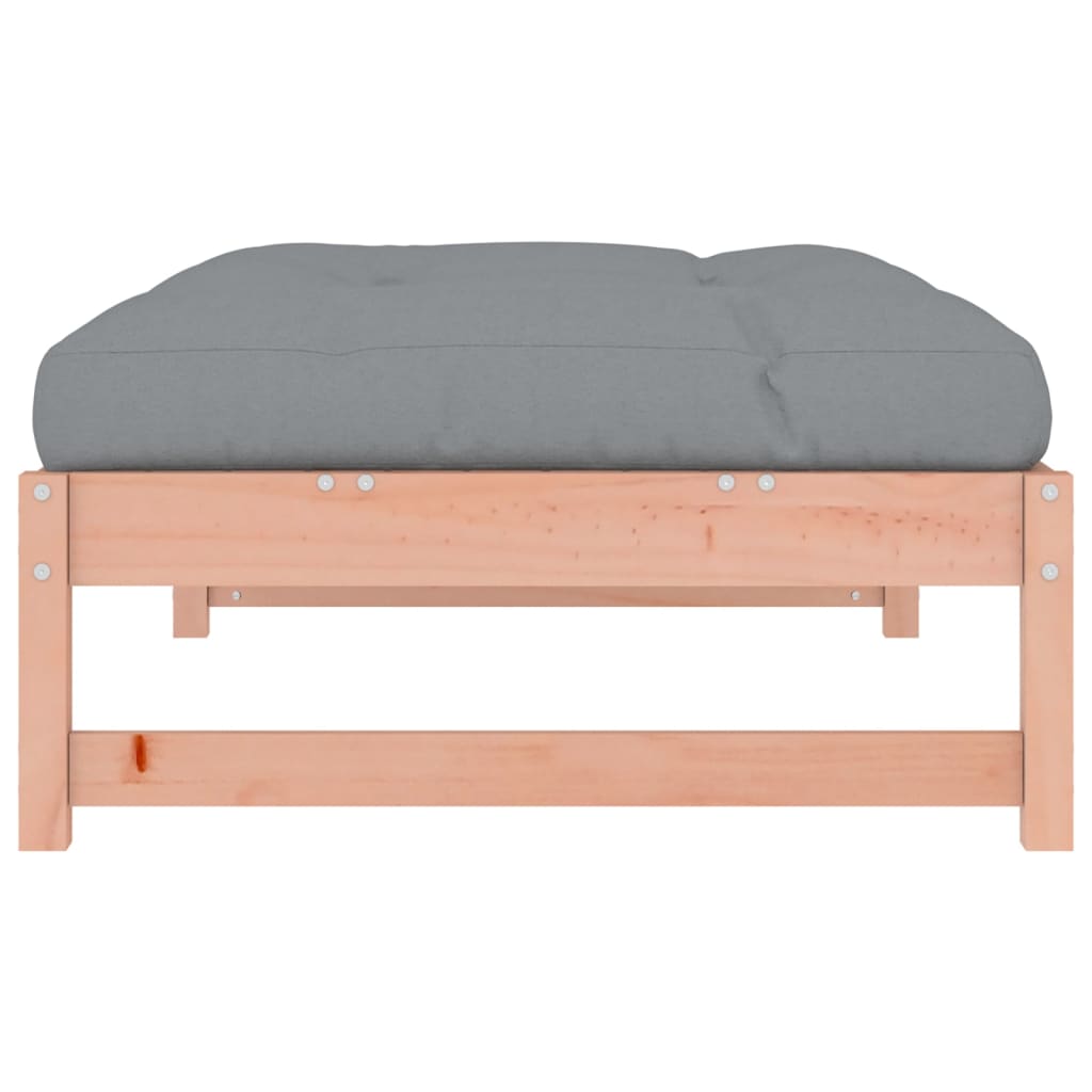 Garden Footstool | Grey and Wood | Solid Douglas wood, Oxford fabric