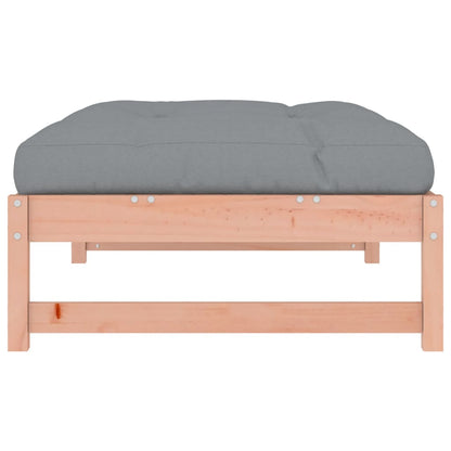 Garden Footstool | Grey and Wood | Solid Douglas wood, Oxford fabric