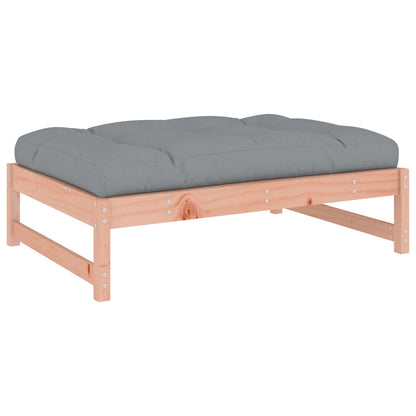 Garden Footstool | Grey and Wood | Solid Douglas wood, Oxford fabric