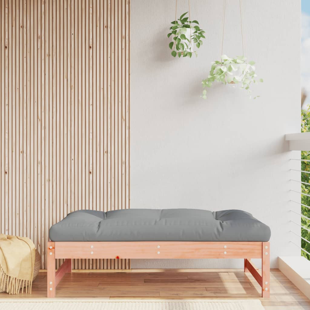Garden Footstool | Grey and Wood | Solid Douglas wood, Oxford fabric