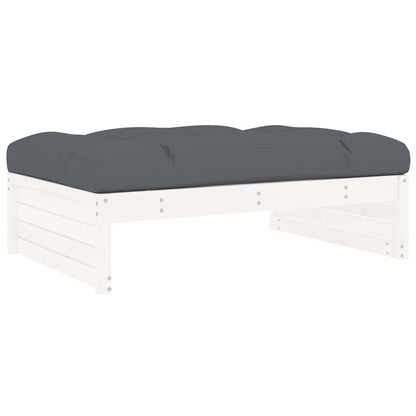 Garden Footstool | White | Solid pine wood and Oxford fabric | Medium