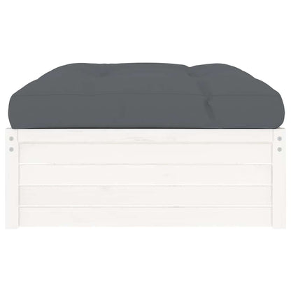 Garden Footstool | White | Solid pine wood and Oxford fabric | Medium
