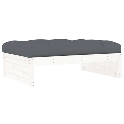 Garden Footstool | White | Solid pine wood and Oxford fabric | Medium