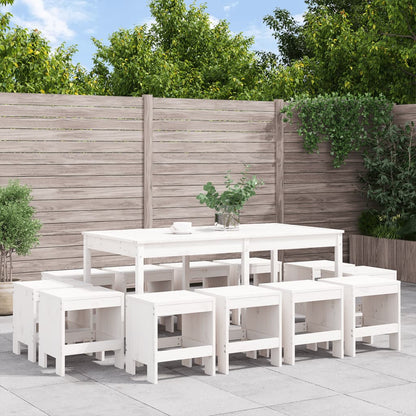 13 Piece Garden Dining Set White Solid Wood Pine