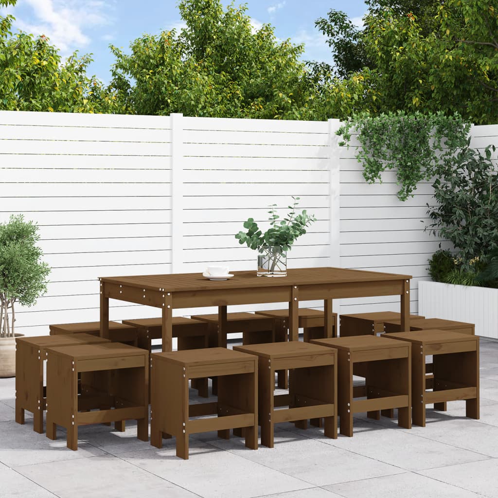 13 Piece Garden Dining Set Honey Brown Solid Wood Pine