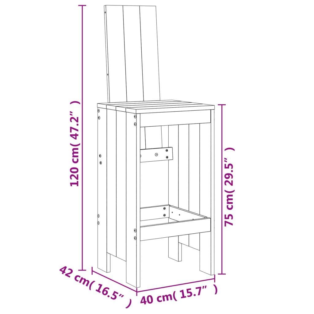 5 Piece Garden Bar Set Black Solid Wood Pine