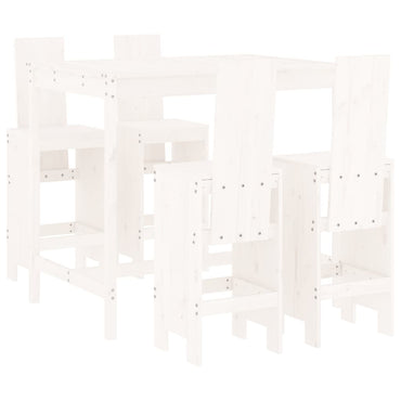 5 Piece Garden Bar Set White Solid Wood Pine