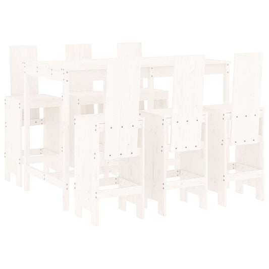 7 Piece Garden Bar Set White Solid Wood Pine