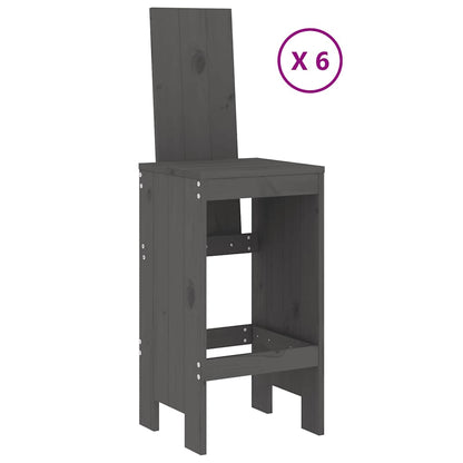 Garden Bar Set | Grey | Solid Pine Wood | 7 Piece | Footrest