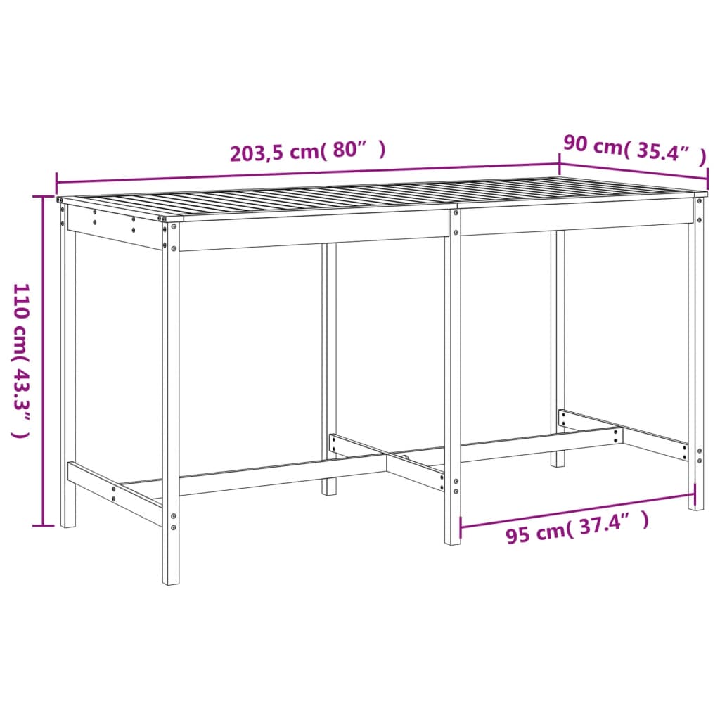 Garden Bar Set | Grey | Solid Pine Wood | Large | Footrest