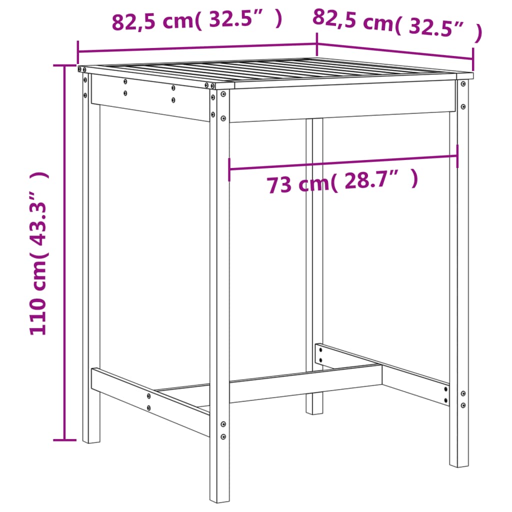 3 Piece Garden Bar Set White Solid Wood Pine