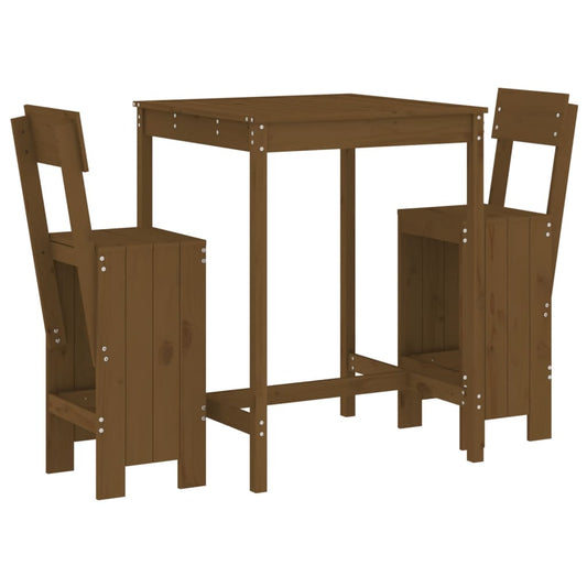 3 Piece Garden Bar Set Honey Brown Solid Wood Pine