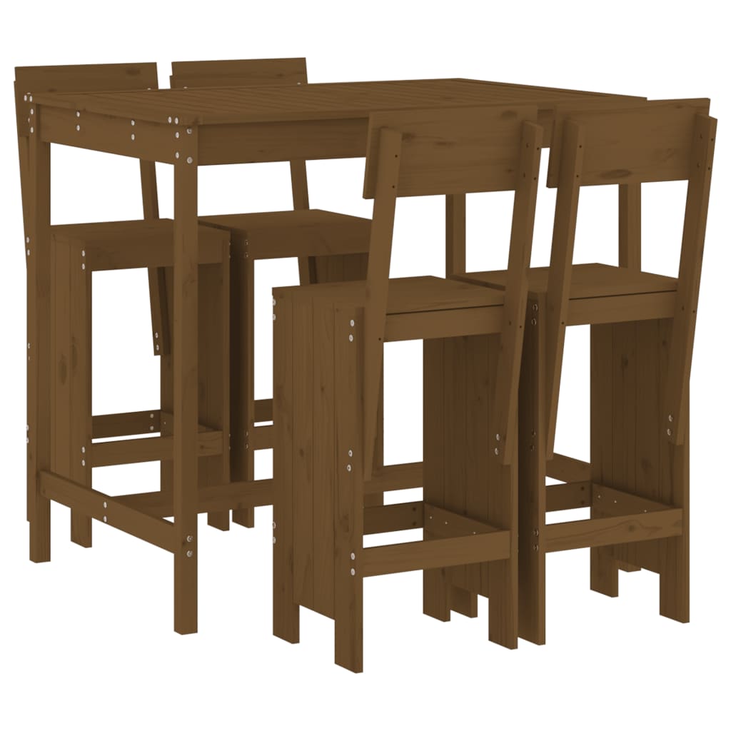 5 Piece Garden Bar Set Honey Brown Solid Wood Pine