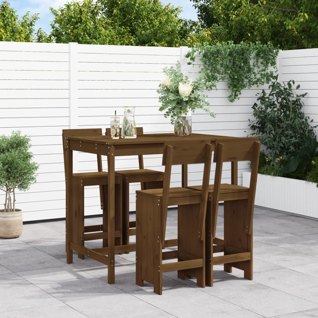 5 Piece Garden Bar Set Honey Brown Solid Wood Pine