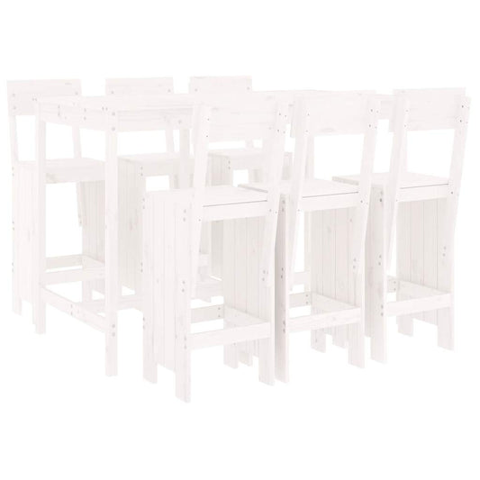 7 Piece Garden Bar Set White Solid Wood Pine