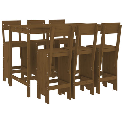 7 Piece Garden Bar Set Honey Brown Solid Wood Pine