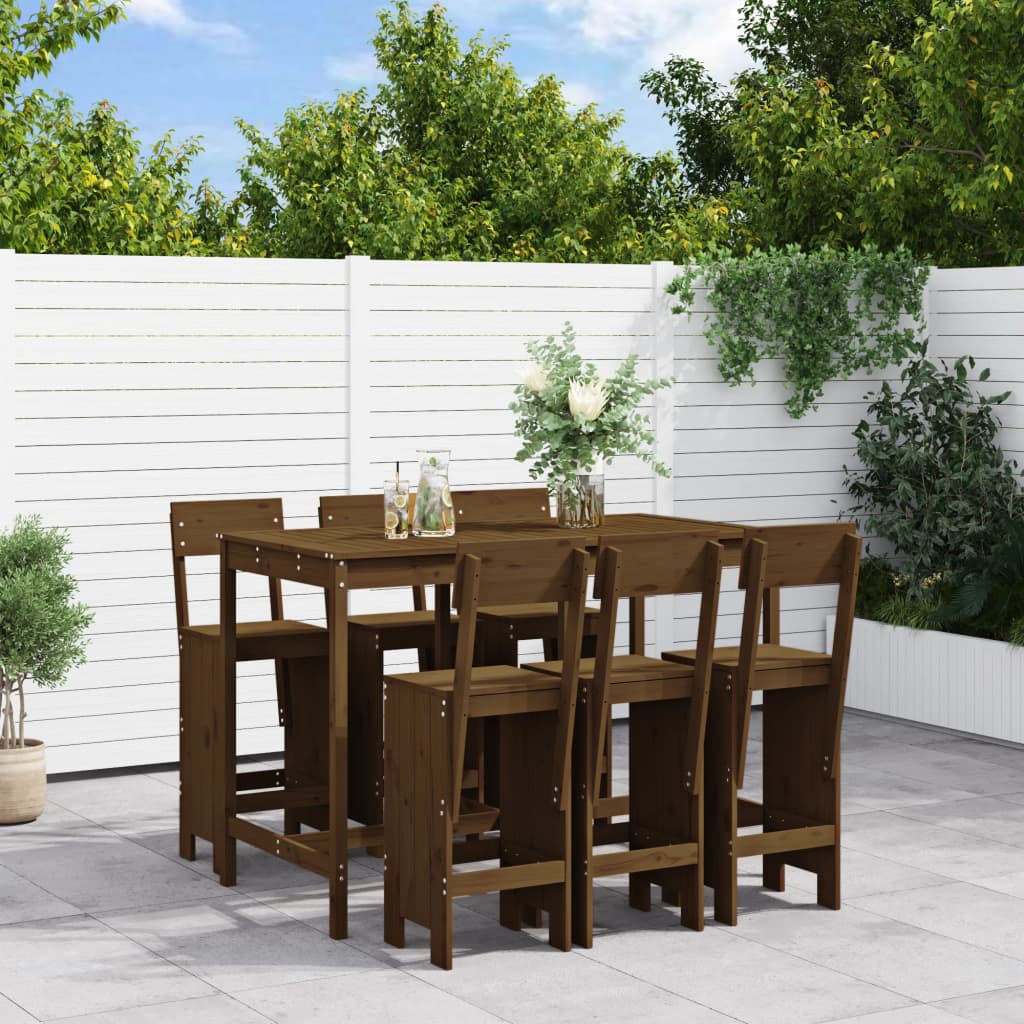 7 Piece Garden Bar Set Honey Brown Solid Wood Pine